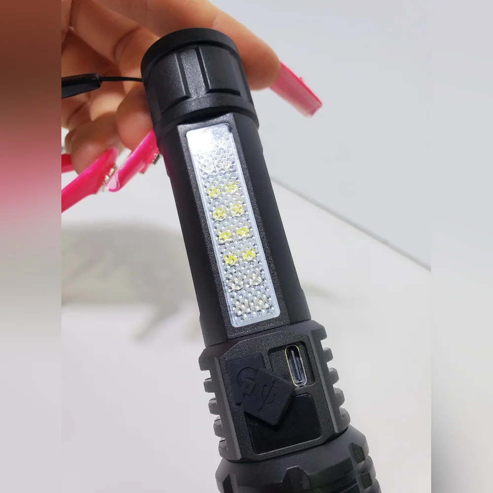 Rechargeable LED Multi-Function Zoom Digital Flashlight Side Work Outdoor Light